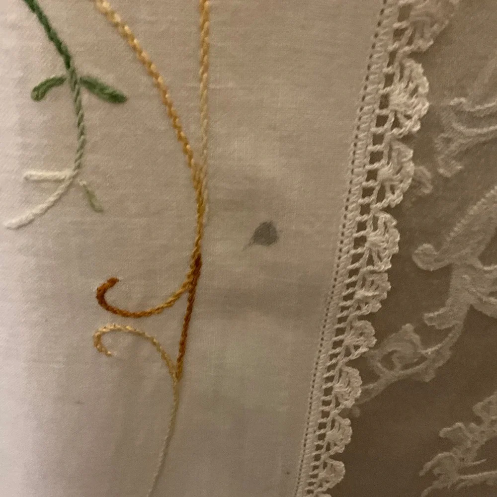 Vintage Embroidered Table Runner Floral Lace Trim‎ Cream Vintage Farmhouse Decor